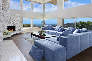 Мягкий и легкий бескаркасный диван Драм голубого цвета для загородного дома 